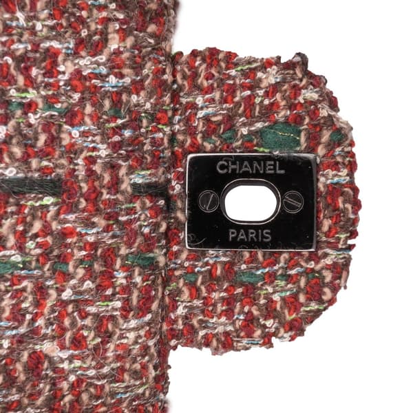 Pre-owned Chanel Medium Classic Tweed Double Flap Red