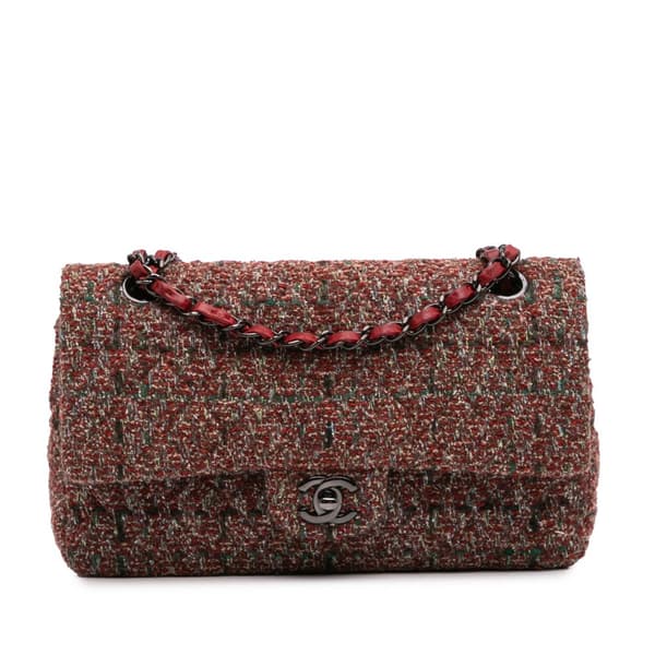 Pre-owned Chanel Medium Classic Tweed Double Flap Red