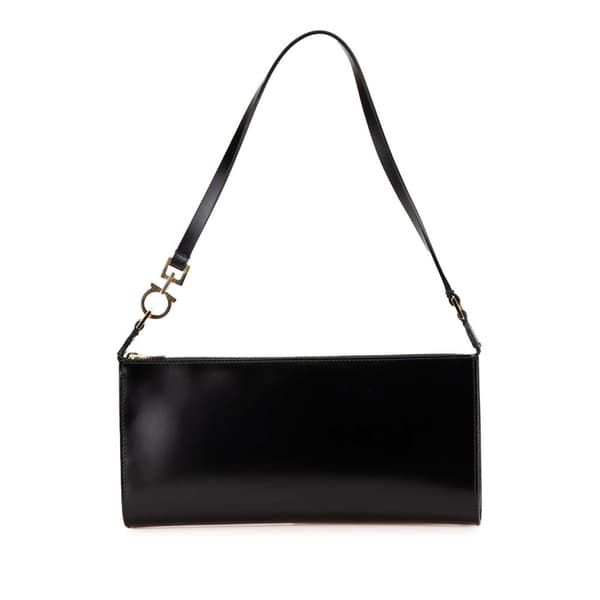 Pre-owned Ferragamo Leather Gancini Shoulder Bag Black