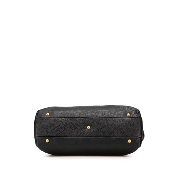 Pre-owned Fendi Pebbled Leather Selleria Dome Shoulder Bag Black