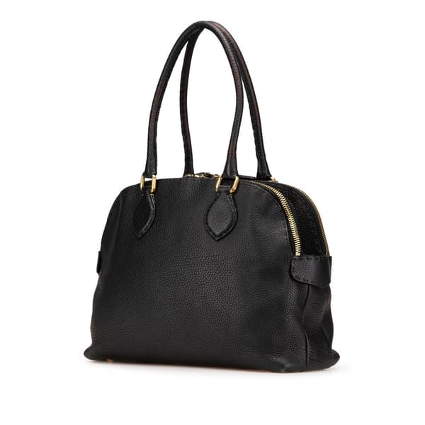 Pre-owned Fendi Pebbled Leather Selleria Dome Shoulder Bag Black