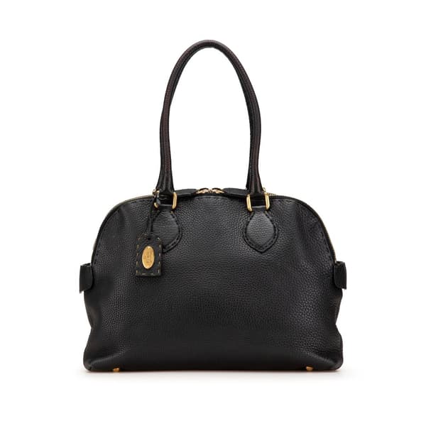 Pre-owned Fendi Pebbled Leather Selleria Dome Shoulder Bag Black