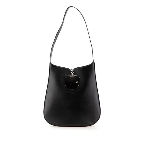 Pre-owned Ferragamo Leather Gancini Shoulder Bag Black