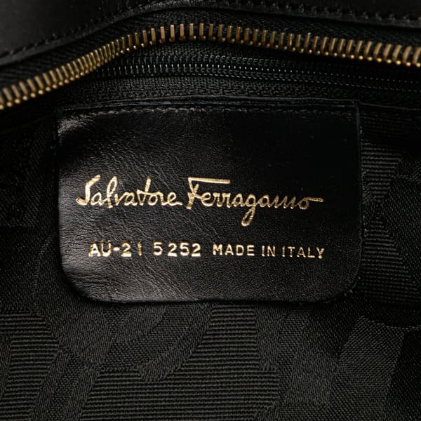 Pre-owned Ferragamo Nylon Tiered Grosgrain Shoulder Bag Black