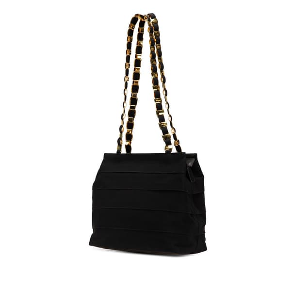 Pre-owned Ferragamo Nylon Tiered Grosgrain Shoulder Bag Black