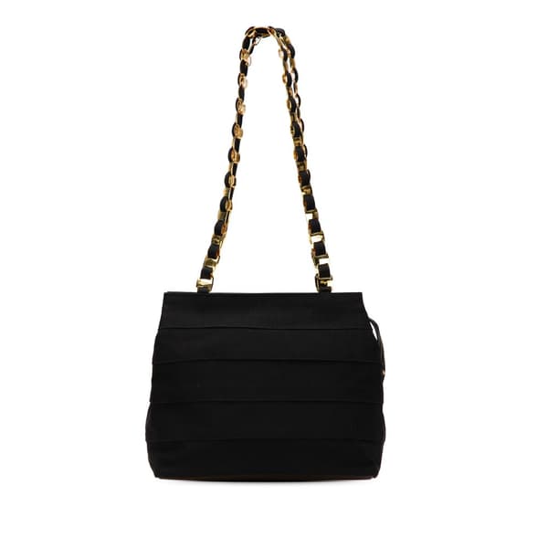 Pre-owned Ferragamo Nylon Tiered Grosgrain Shoulder Bag Black