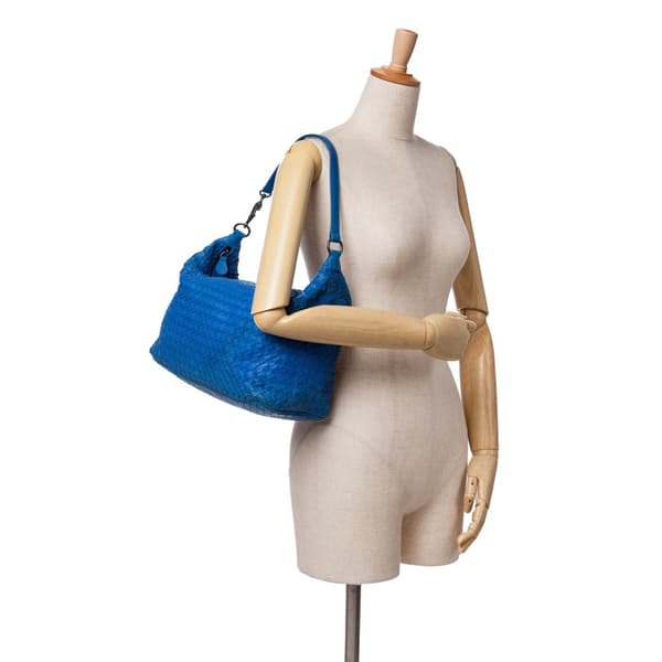 Pre-owned Bottega Veneta Nappa Intrecciato Shoulder Bag Blue