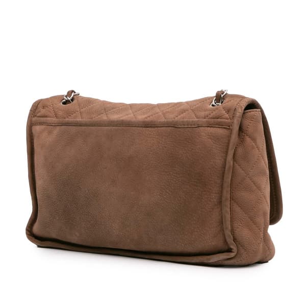 Pre-owned Chanel Large Quilted Nubuck Natural Beauty Split Pocket Flap Brown