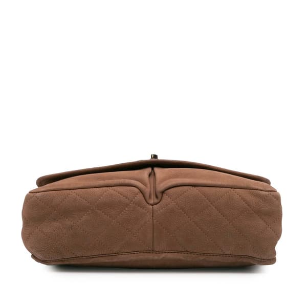 Pre-owned Chanel Large Quilted Nubuck Natural Beauty Split Pocket Flap Brown