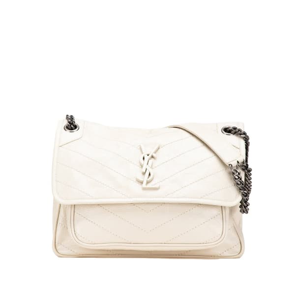 Pre-owned Saint Laurent Medium Crinkled Calfskin Niki Bag White