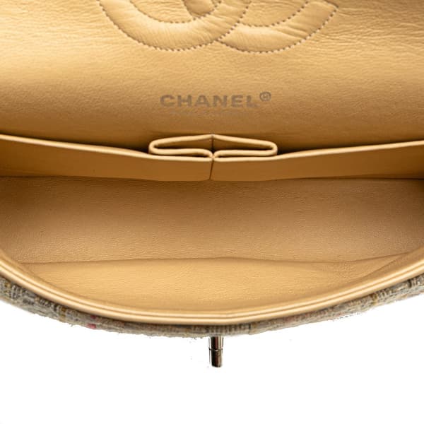 Pre-owned Chanel Medium Classic Tweed Double Flap Brown