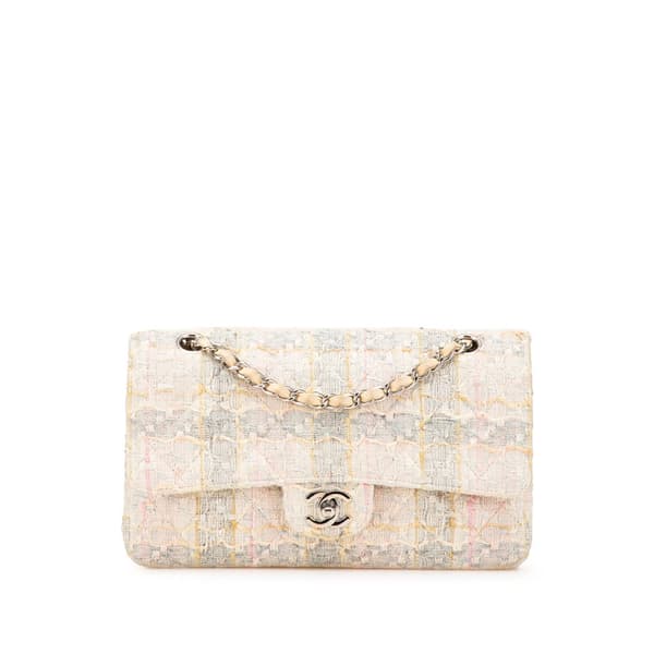 Pre-owned Chanel Medium Classic Tweed Double Flap Brown