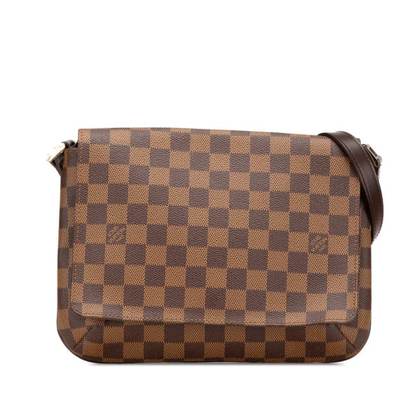 Pre-owned Louis Vuitton Damier Ebene Musette Tango Short Strap Brown