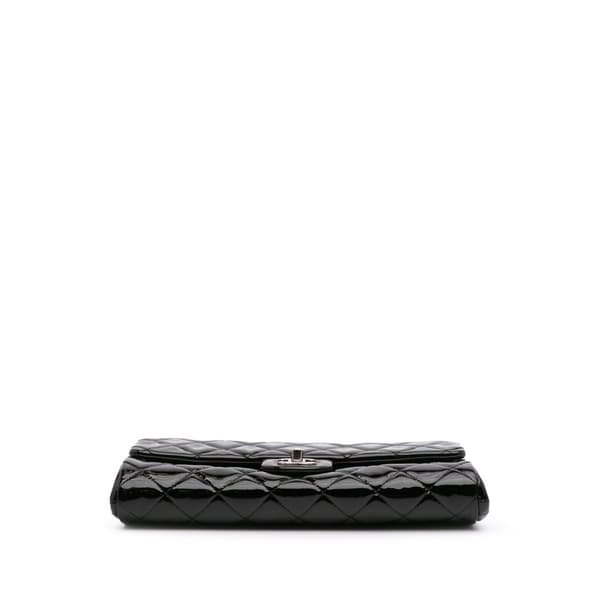 Pre-owned Chanel CC Quilted Patent Clutch With Chain Black