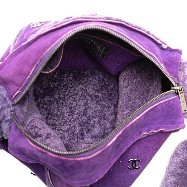 Pre-owned Chanel CC Shearling Suede Shoulder Bag Purple