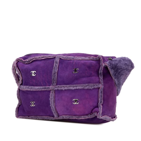 Pre-owned Chanel CC Shearling Suede Shoulder Bag Purple
