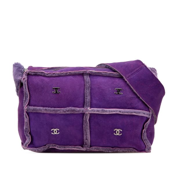 Pre-owned Chanel CC Shearling Suede Shoulder Bag Purple