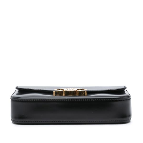 Pre-owned Celine Triomphe Leather Claude Chain Shoulder Bag Black