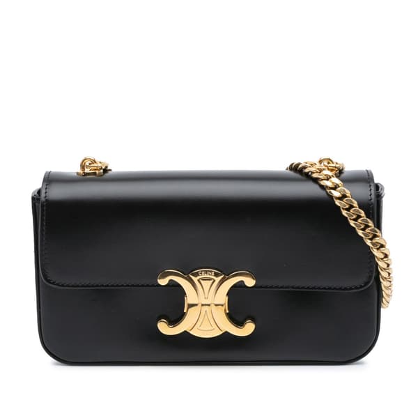 Pre-owned Celine Triomphe Leather Claude Chain Shoulder Bag Black