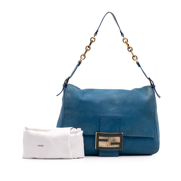 Pre-owned Fendi Large Leather Chain Mamma Forever Blue