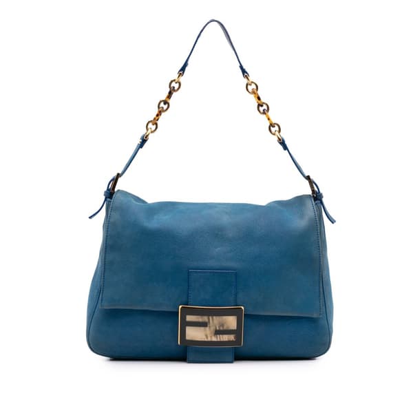 Pre-owned Fendi Large Leather Chain Mamma Forever Blue