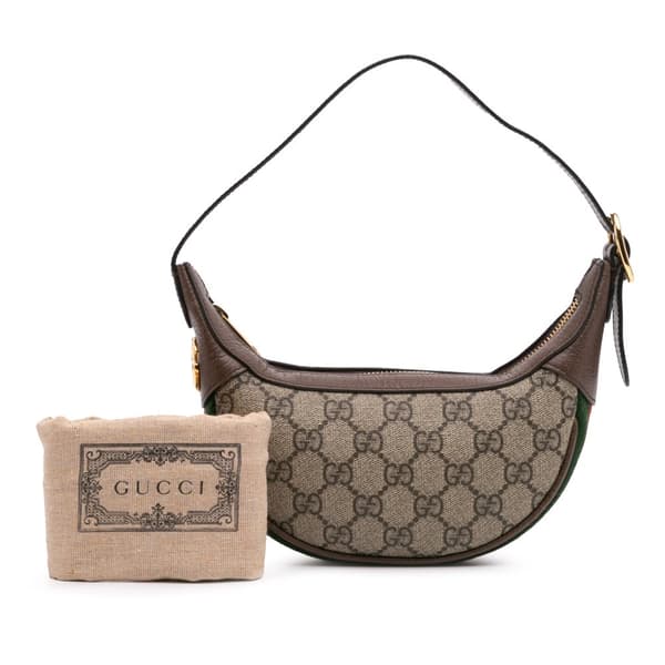 Pre-owned Gucci Mini GG Supreme Web Ophidia Shoulder Bag Brown