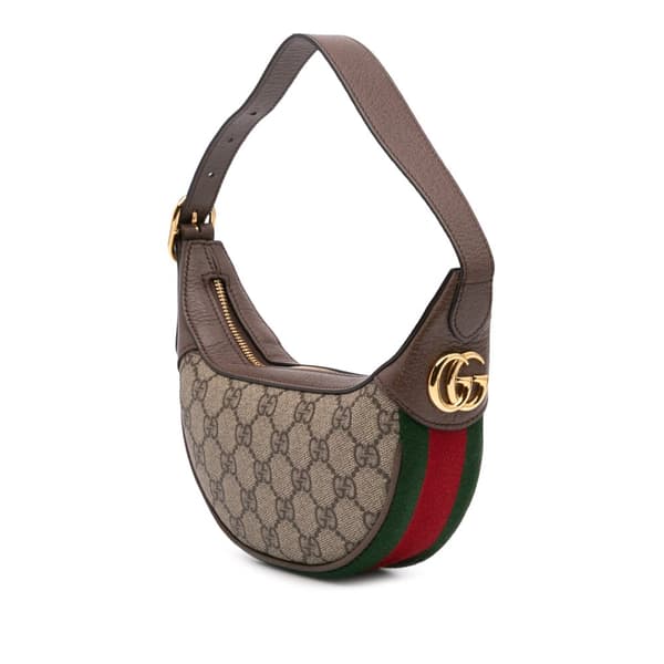Pre-owned Gucci Mini GG Supreme Web Ophidia Shoulder Bag Brown