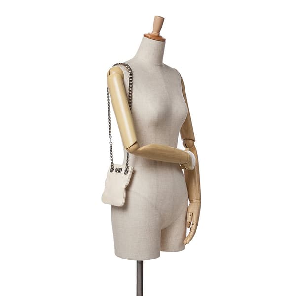 Pre-owned Givenchy Leather Shark Lock Chain Shoulder Bag White