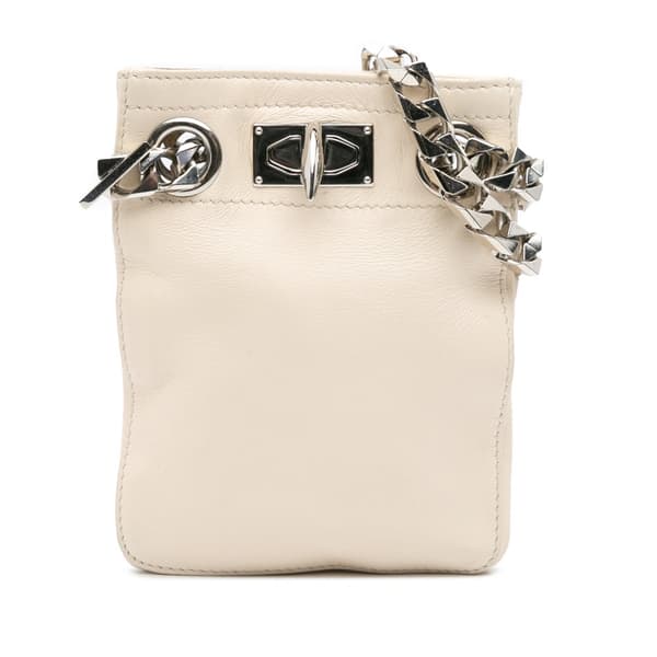 Pre-owned Givenchy Leather Shark Lock Chain Shoulder Bag White