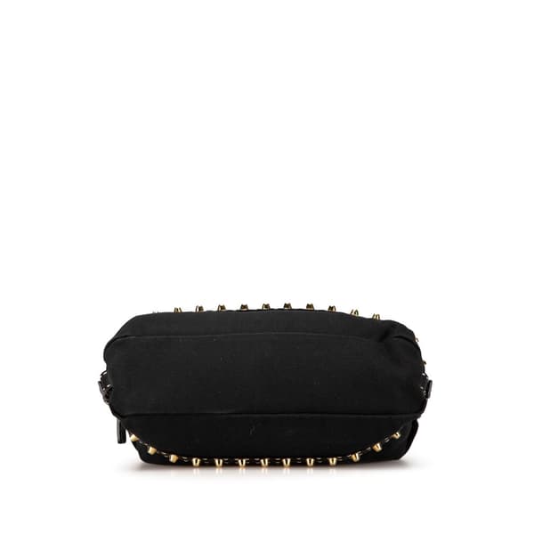 Pre-owned Fendi Selleria Studded Canvas Shoulder Bag Black