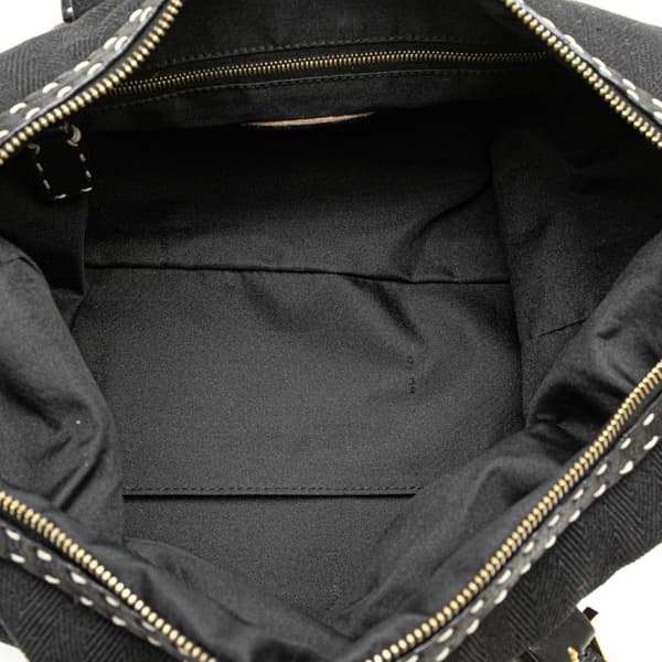 Pre-owned Fendi Selleria Studded Canvas Shoulder Bag Black