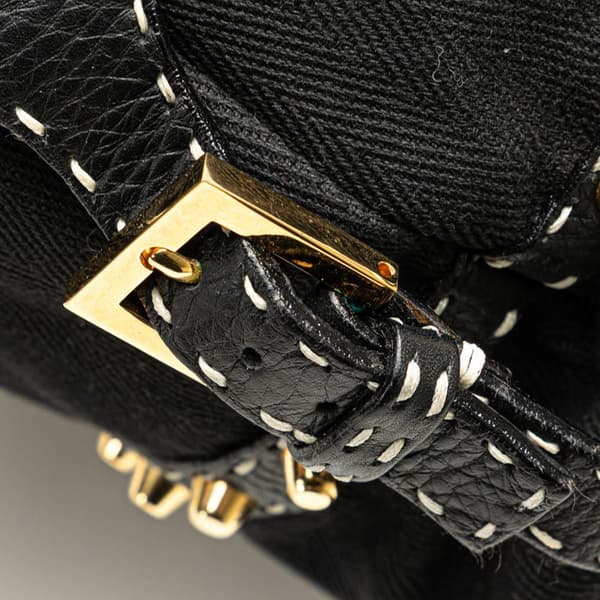 Pre-owned Fendi Selleria Studded Canvas Shoulder Bag Black