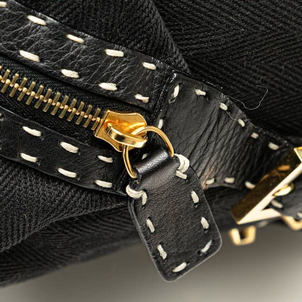 Pre-owned Fendi Selleria Studded Canvas Shoulder Bag Black