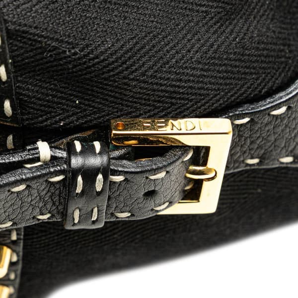Pre-owned Fendi Selleria Studded Canvas Shoulder Bag Black