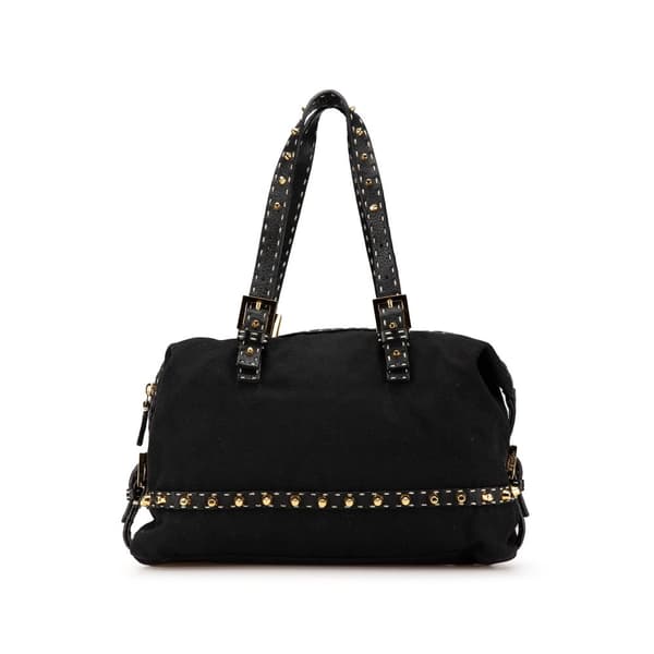 Pre-owned Fendi Selleria Studded Canvas Shoulder Bag Black