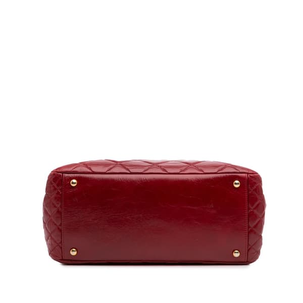 Pre-owned Chanel Quilted Glazed Calfskin Daily Walk Double Zip Shoulder Bag Red