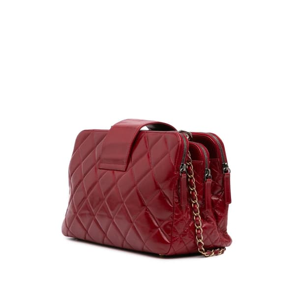 Pre-owned Chanel Quilted Glazed Calfskin Daily Walk Double Zip Shoulder Bag Red