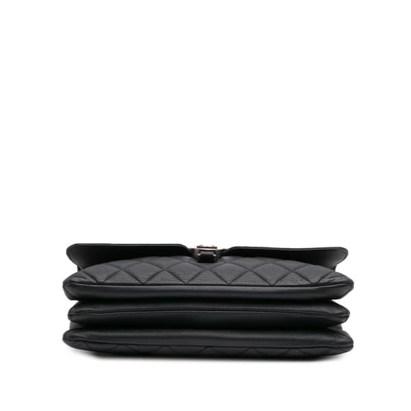 Pre-owned Chanel Small Quilted Grained Calfskin CC Round Clasp Accordion Flap Black