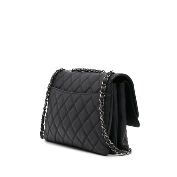 Pre-owned Chanel Small Quilted Grained Calfskin CC Round Clasp Accordion Flap Black