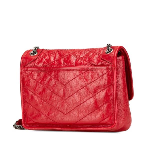 Pre-owned Saint Laurent Baby Crinkled Calfskin Monogram Niki Bag Red