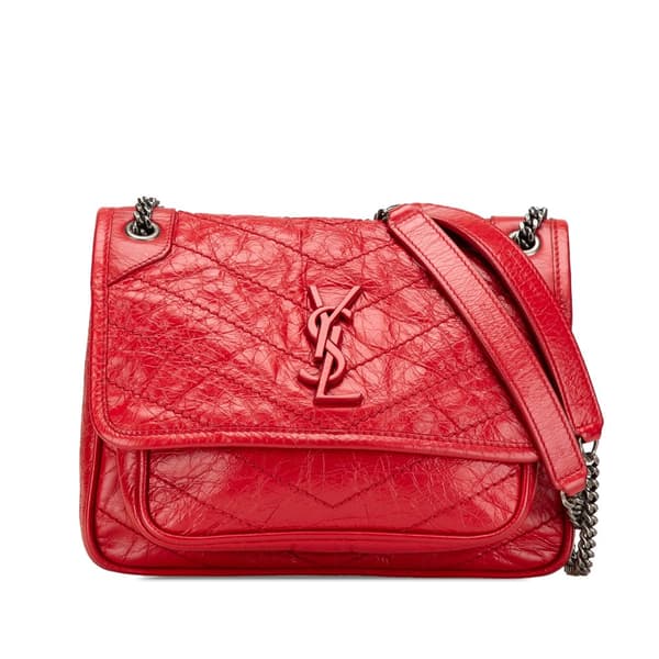 Pre-owned Saint Laurent Baby Crinkled Calfskin Monogram Niki Bag Red