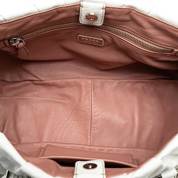 Pre-owned Prada Soft Calf Sound Lock Shoulder Bag White