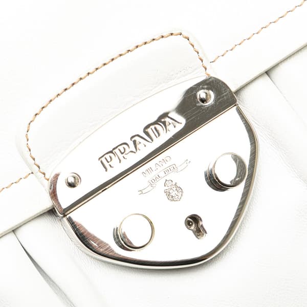 Pre-owned Prada Soft Calf Sound Lock Shoulder Bag White