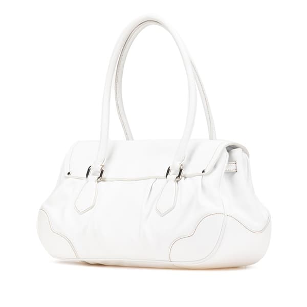 Pre-owned Prada Soft Calf Sound Lock Shoulder Bag White