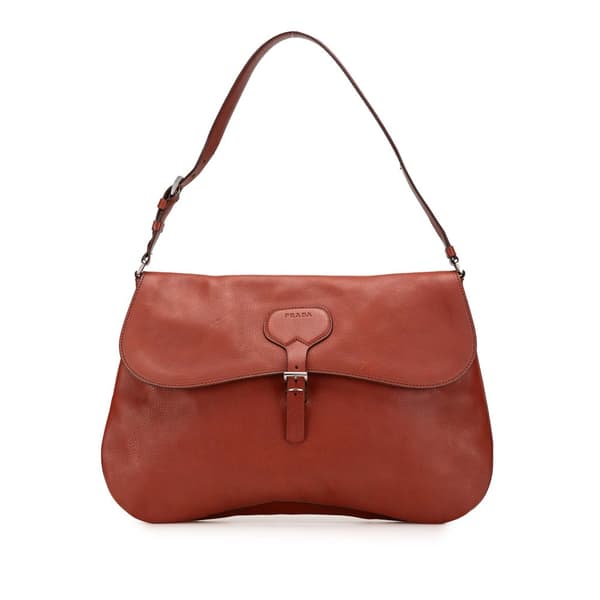 Pre-owned Prada Vitello Daino Flap Shoulder Bag Red