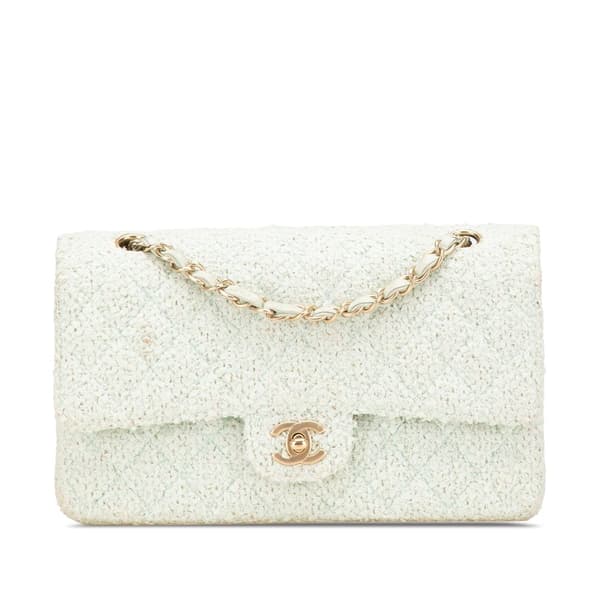 Pre-owned Chanel Medium Classic Tweed Double Flap Green