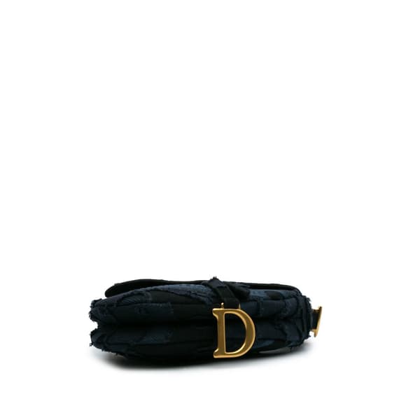 Pre-owned Dior Canvas Embroidered Camouflage Saddle Bag Blue