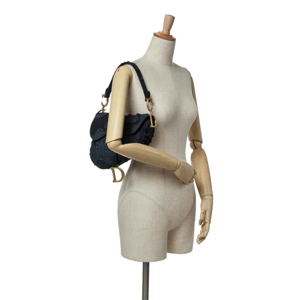Pre-owned Dior Canvas Embroidered Camouflage Saddle Bag Blue