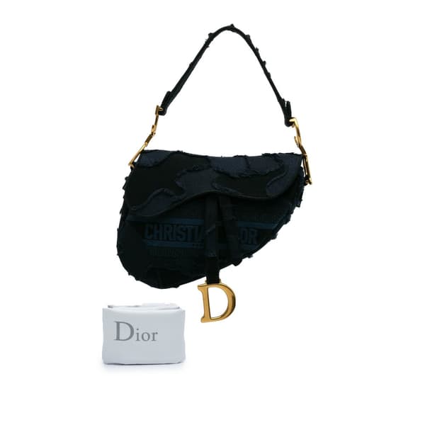 Pre-owned Dior Canvas Embroidered Camouflage Saddle Bag Blue