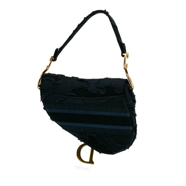 Pre-owned Dior Canvas Embroidered Camouflage Saddle Bag Blue